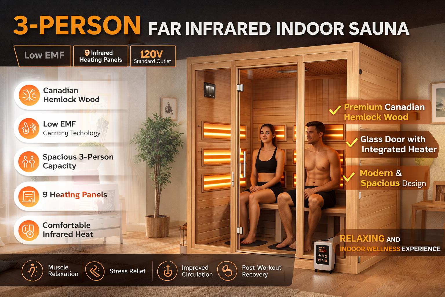 3-Person Far Infrared Indoor Sauna
