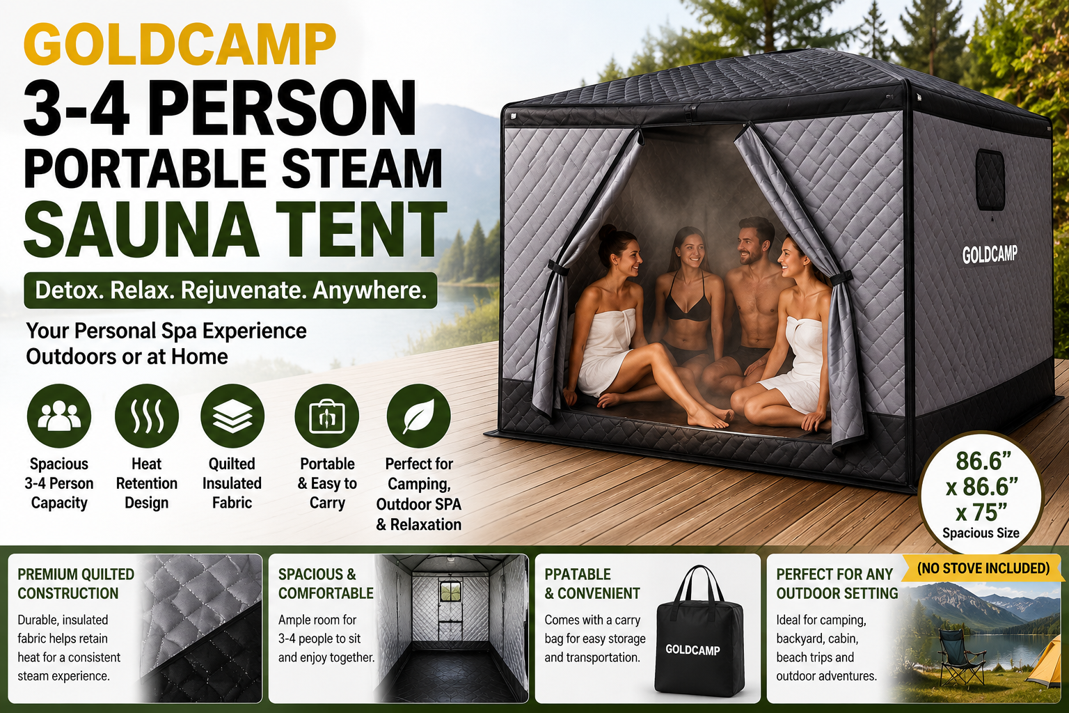 GOLDCAMP 3-4 Person Portable infrared Steam Sauna Tent Review